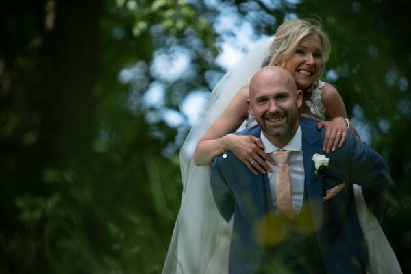 Husband and wife on their wedding day.