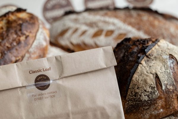 Freshly baked classic sourdough loaves